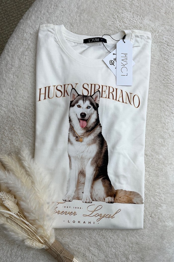 T-SHIRT HUSKY SIBERIANO - OFF WHITE