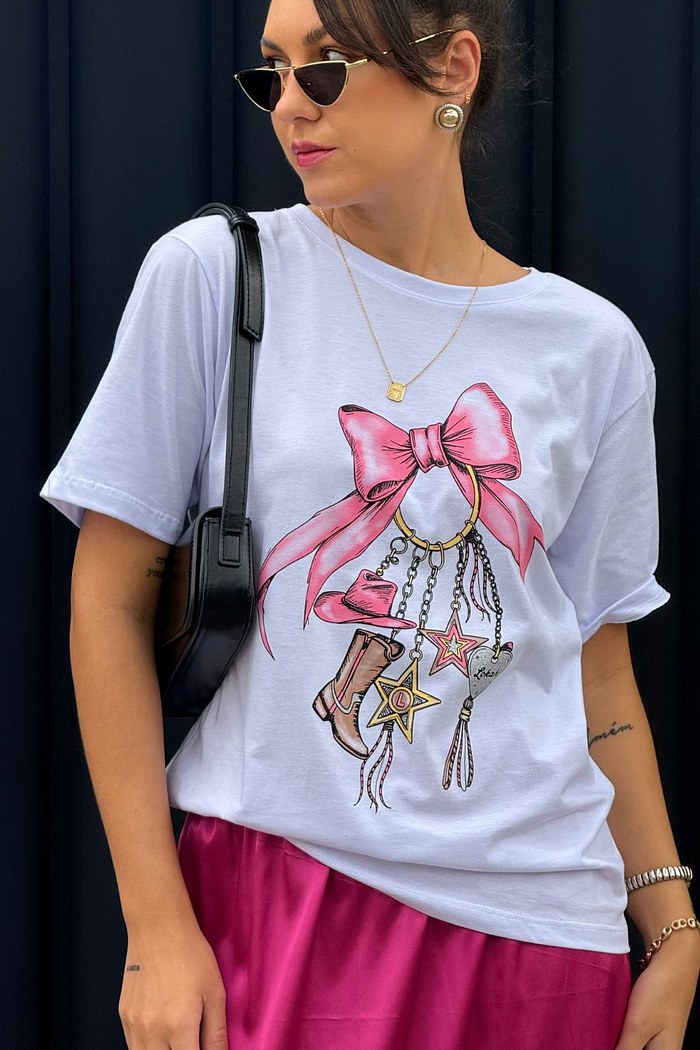 T-SHIRT LAÇO ROSA - BRANCO