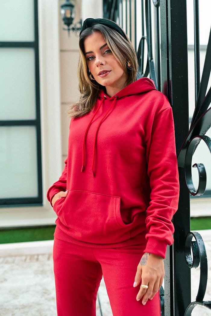 CASACO CANGURU MOLETOM - TOMATE