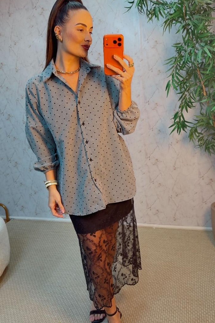 CAMISA OVERSIZED VICHY HEART - PRETA