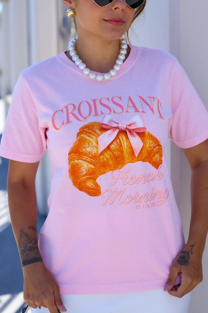 T-SHIRT ESTONADA CROISSANT - ROSA