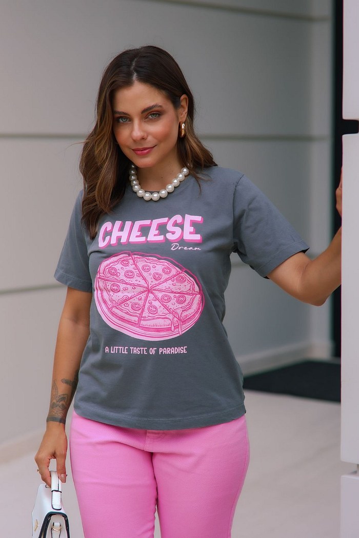 T-SHIRT ESTONADA CHEESE - CINZA ESCURO