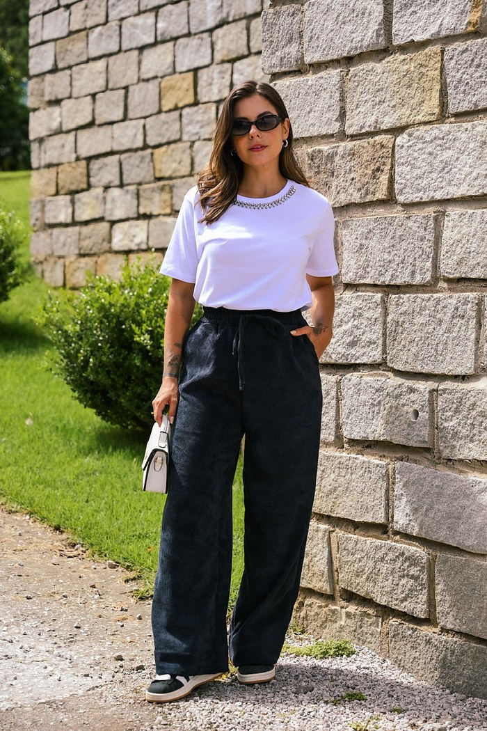 CALÇA WIDE LEG VELUDO - PRETO