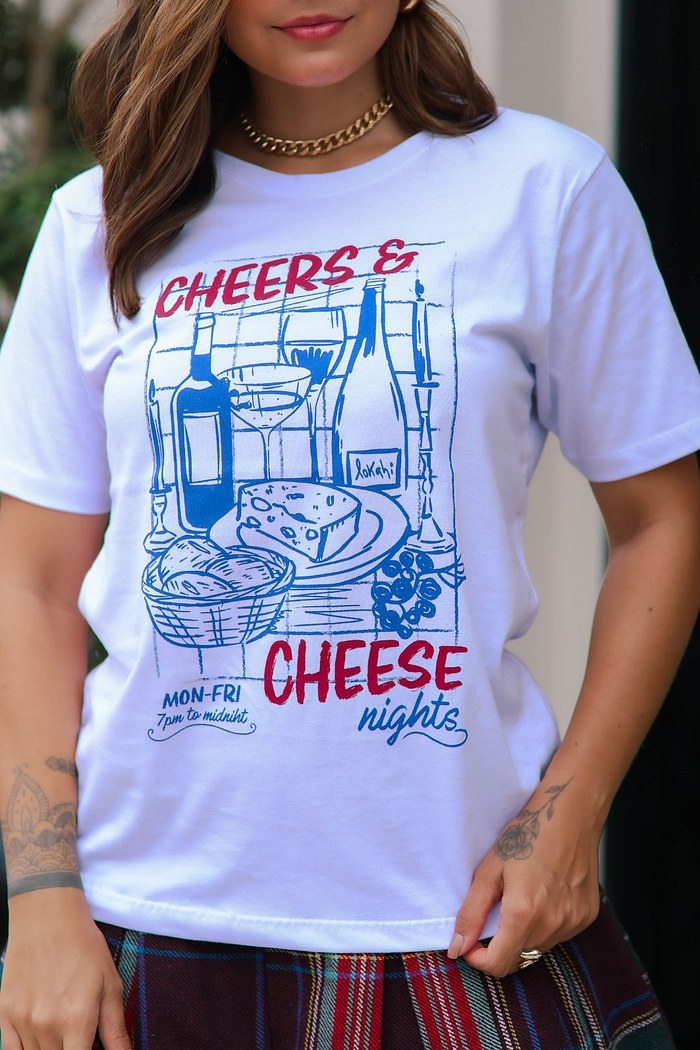 T-SHIRT CHEERS & CHEESE - BRANCO