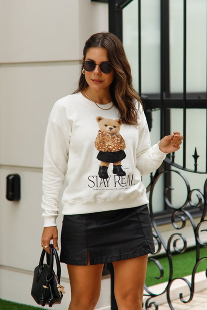 BLUSÃO MOLETOM STAY REAL - OFF WHITE