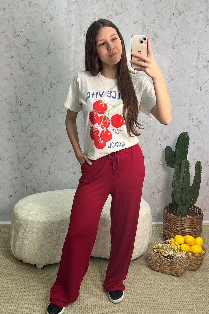 CALÇA WIDE LEG - BORDÔ