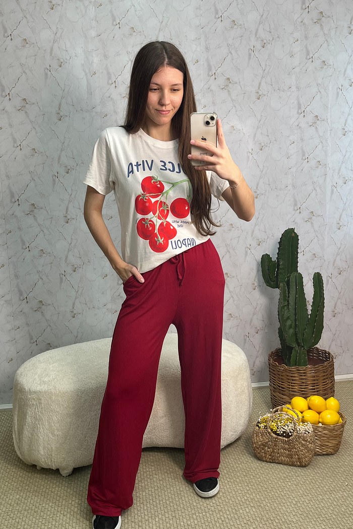 CALÇA WIDE LEG - BORDÔ