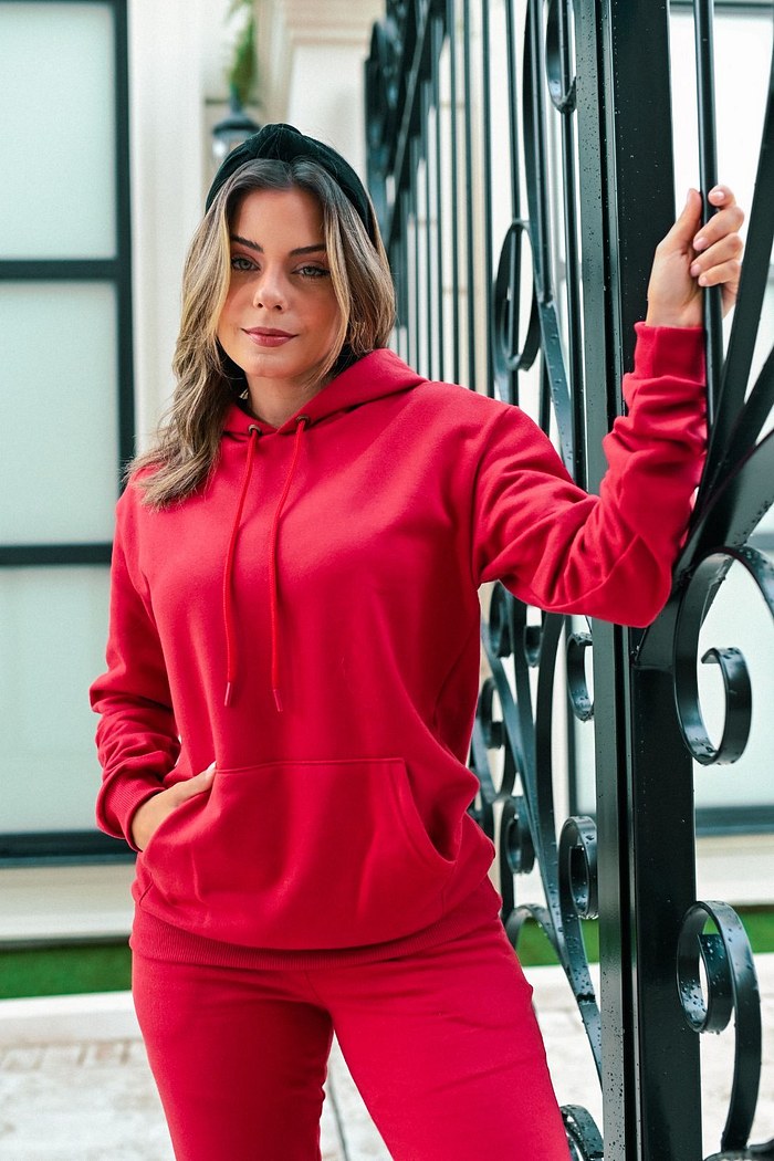 CASACO CANGURU MOLETOM - TOMATE