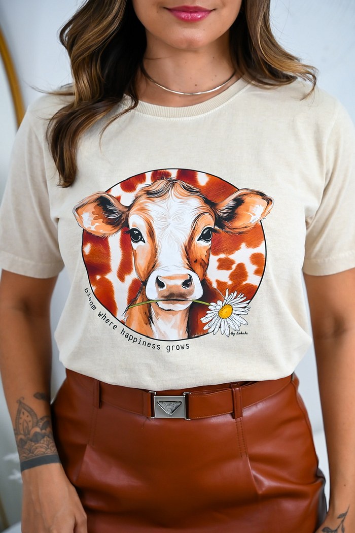 T-SHIRT ESTONADA BLOOM WHERE HAPPINESS GROWS - AREIA