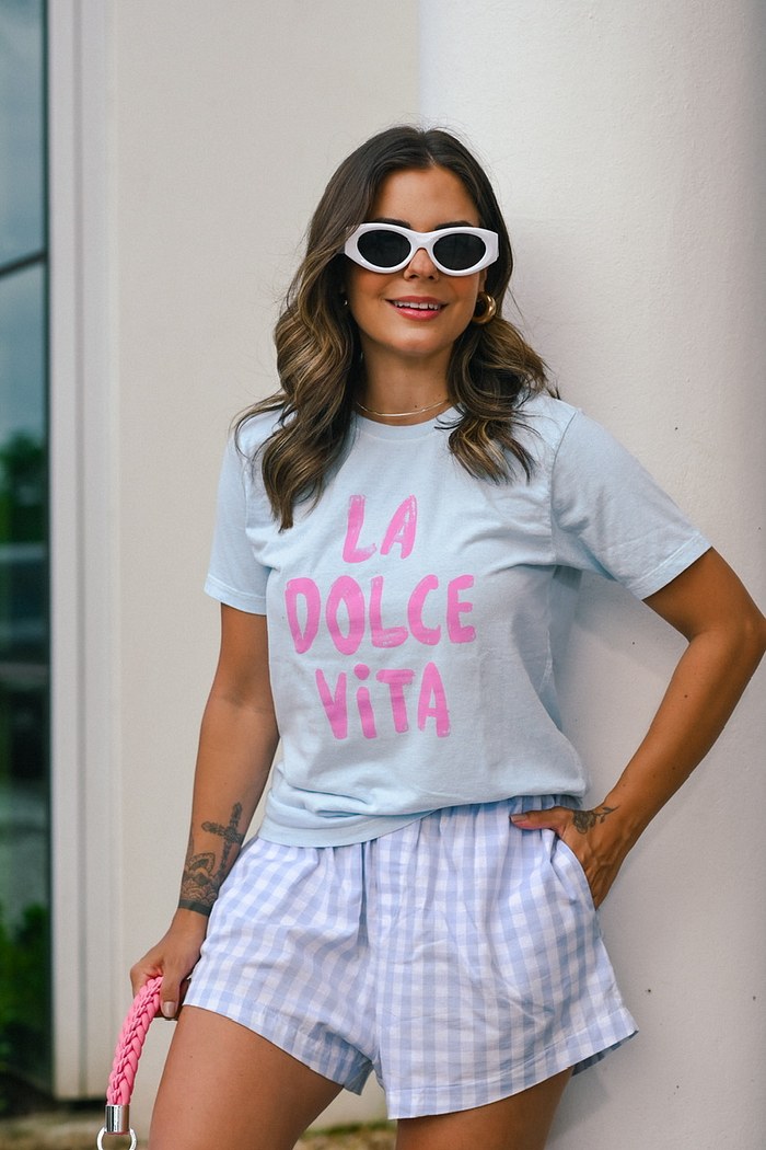 T-SHIRT ESTONADA LA DOLCE VITA - AZUL CANDY