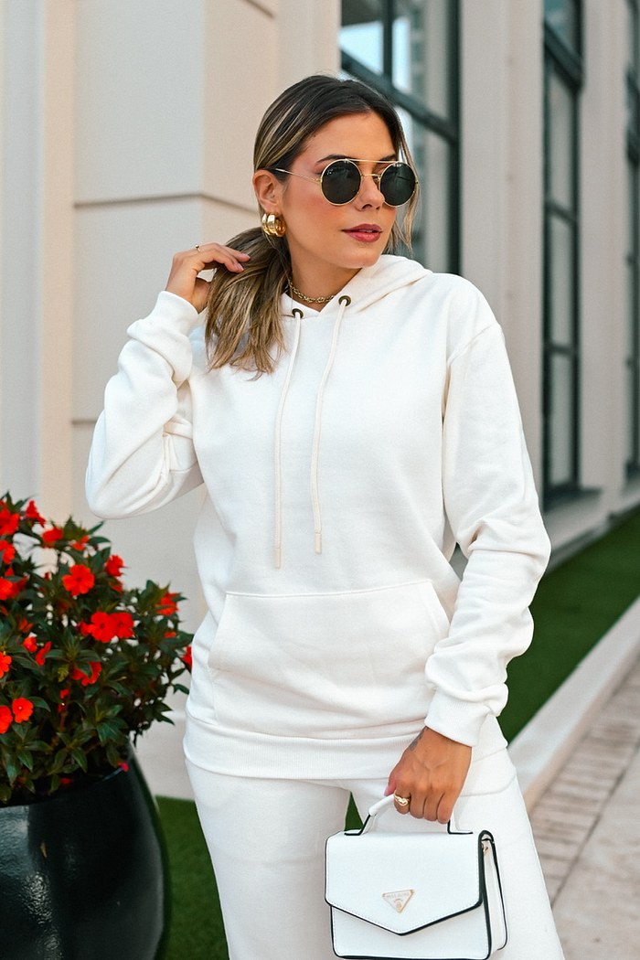 CASACO CANGURU MOLETOM - OFF WHITE