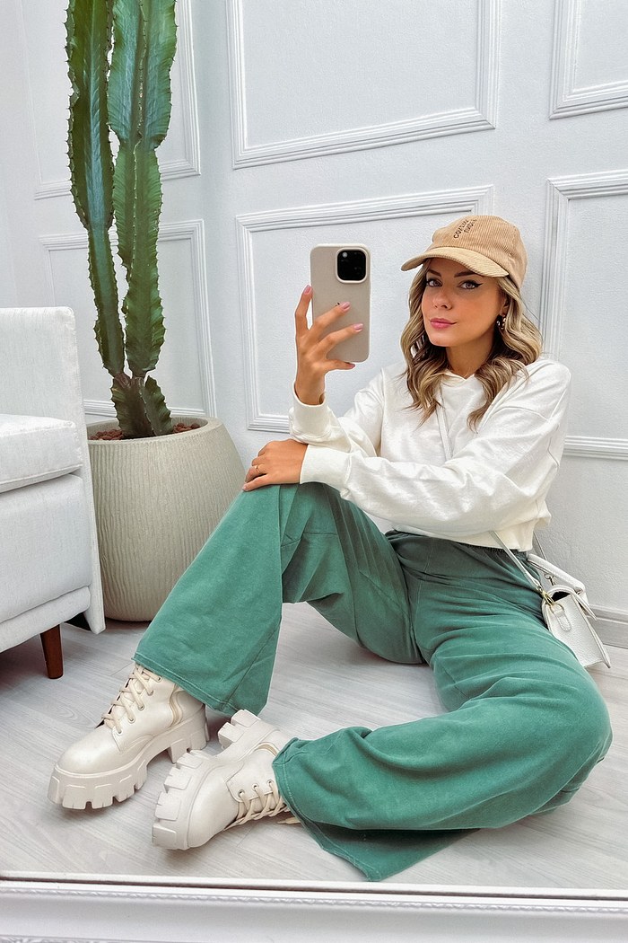 CALÇA ESTONADA WIDE LEG - VERDE MUSGO