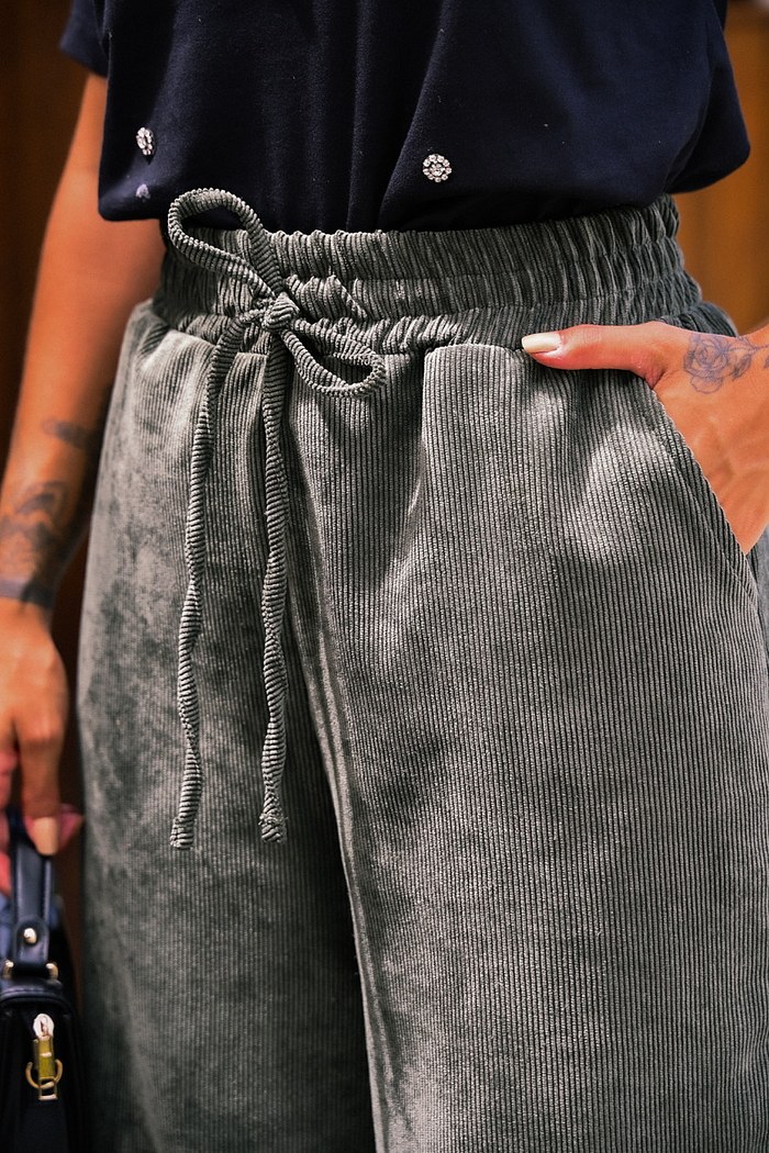 CALÇA WIDE LEG VELUDO - OLIVA