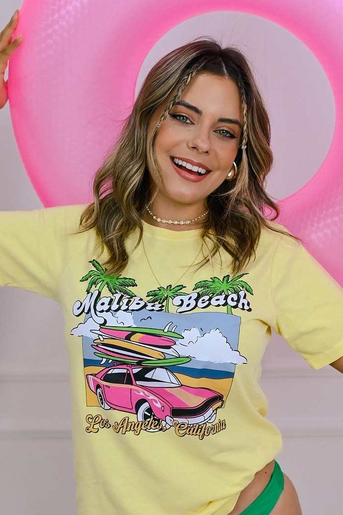 T-SHIRT ESTONADA MALIBU - AMARELO POPCORN