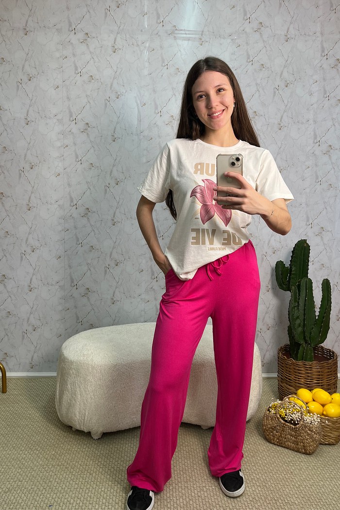 CALÇA WIDE LEG - ROSA