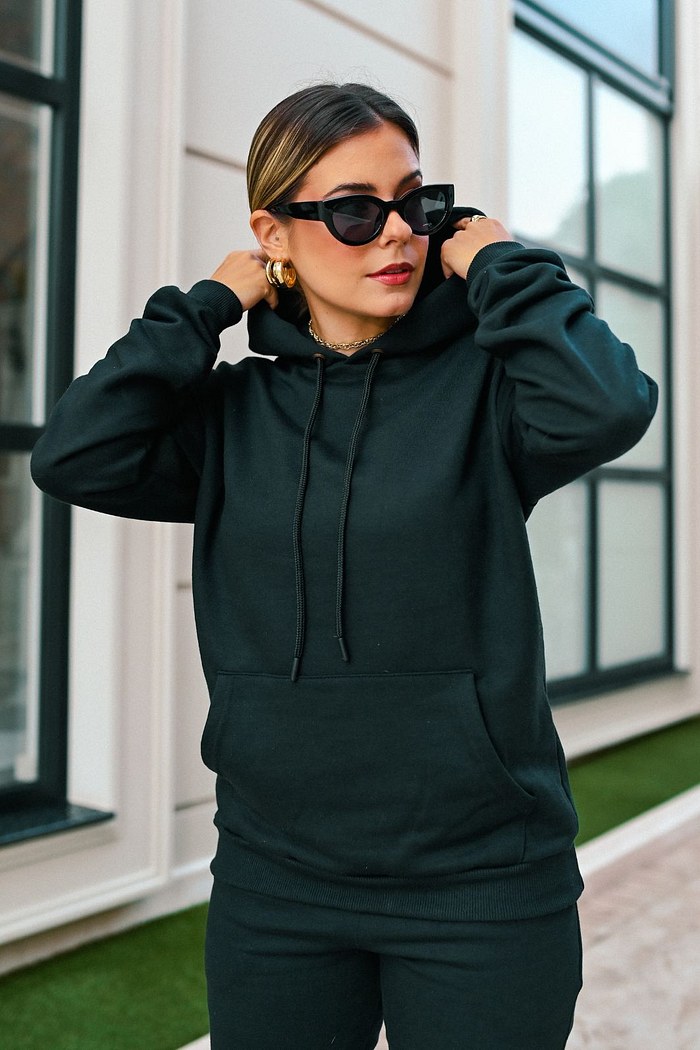 CASACO CANGURU MOLETOM - PRETO