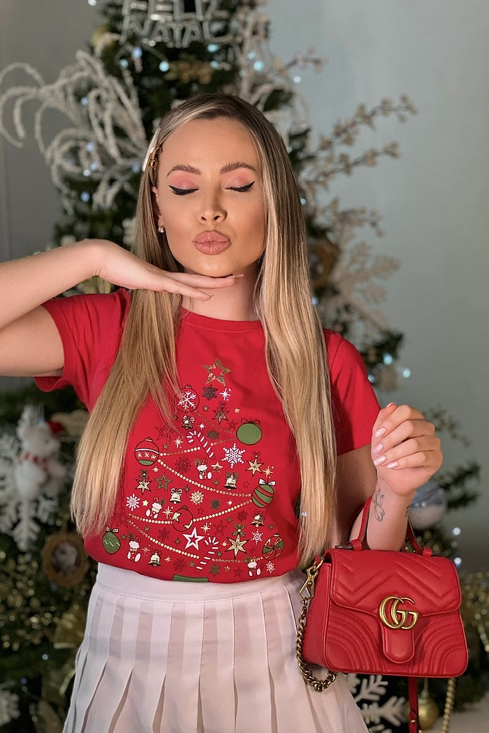 T-SHIRT ESTONADA PINHEIRO - VERMELHO NATAL