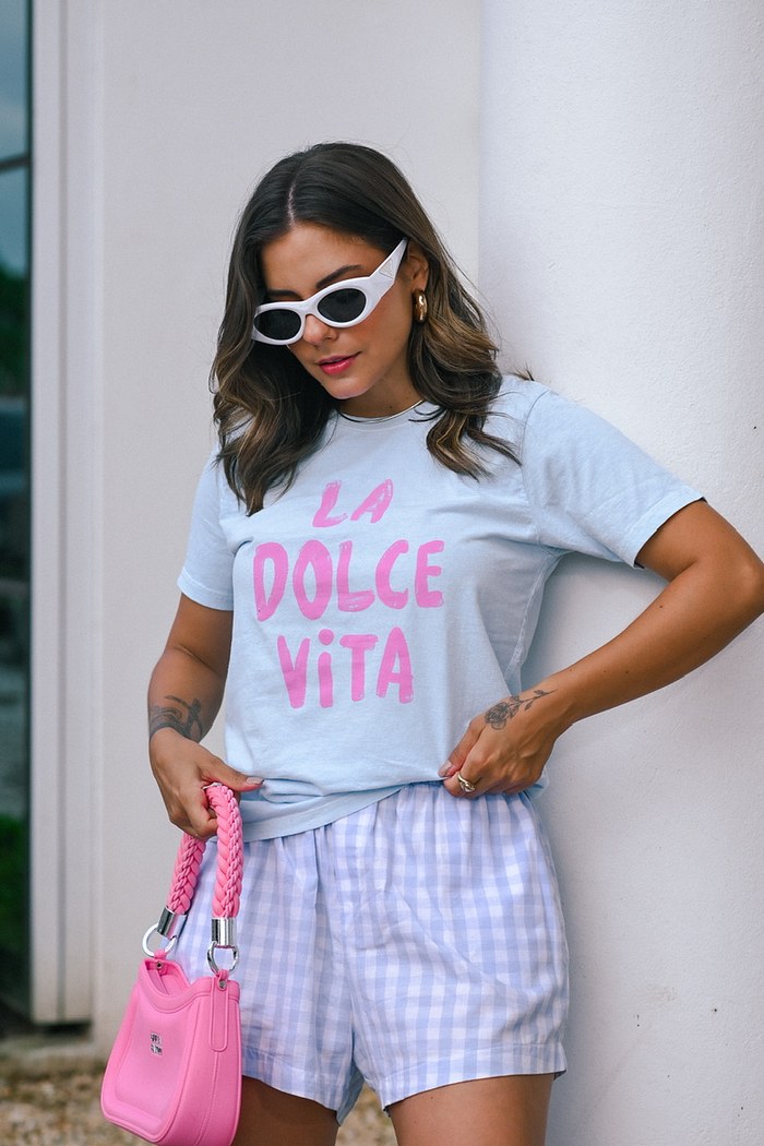 T-SHIRT ESTONADA LA DOLCE VITA - AZUL CANDY