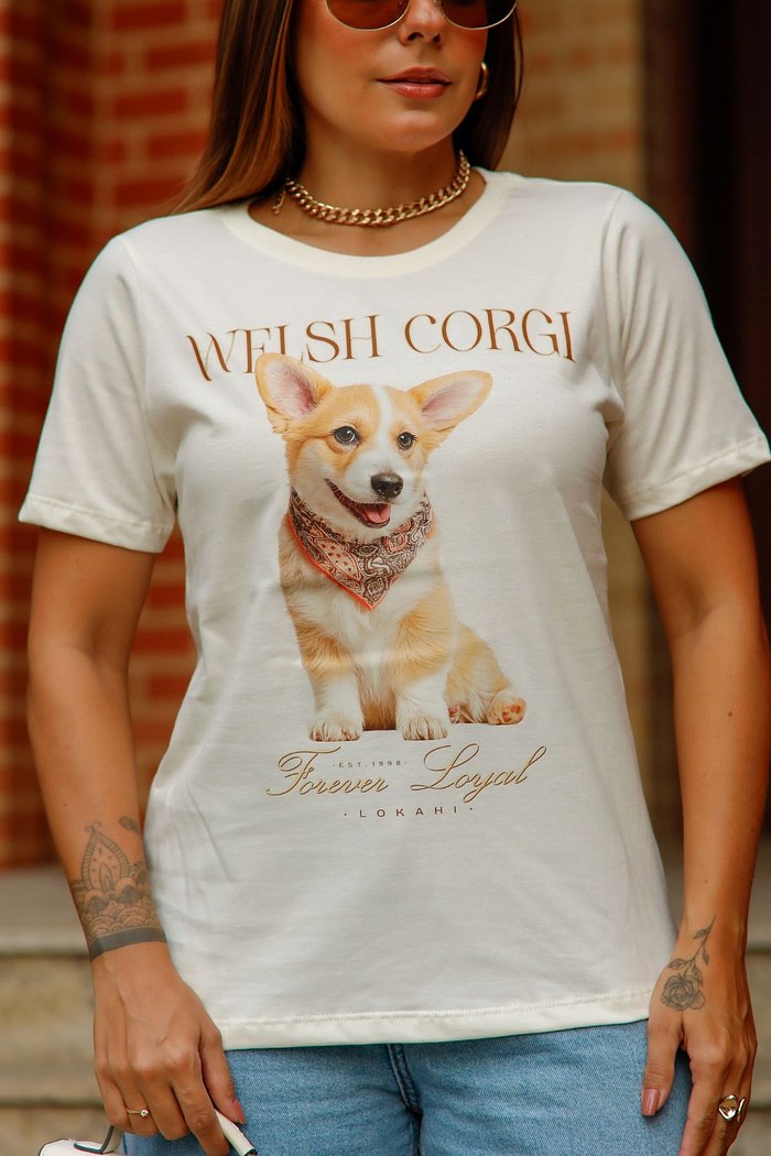 T-SHIRT WELSH CORGI - OFF WHITE