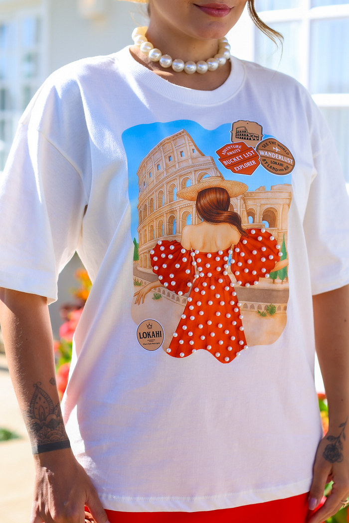 T-SHIRT OVERSIZED LOVE IN ROME - OFF WHITE