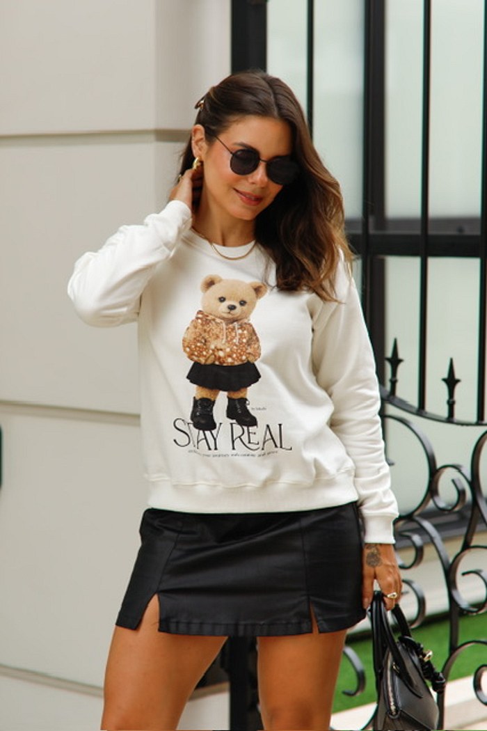 BLUSÃO MOLETOM STAY REAL - OFF WHITE