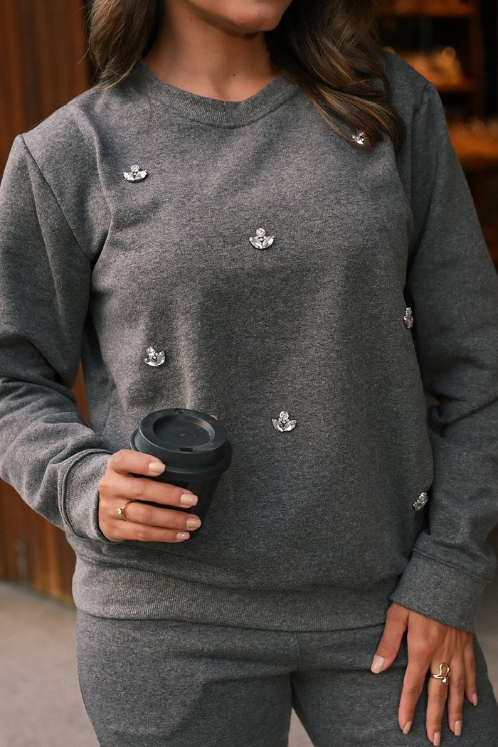 CONJUNTO MOLETOM STRASS - CINZA