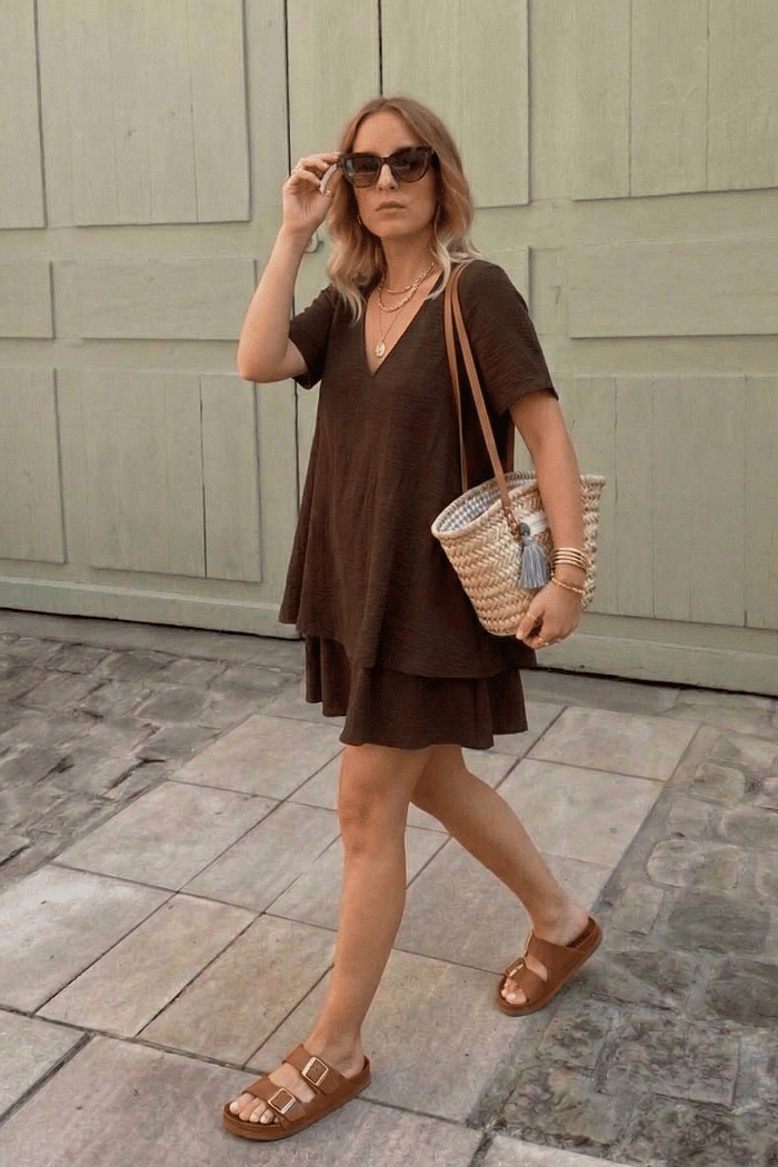 VESTIDO DUPLO MANGA CURTA - TERRA