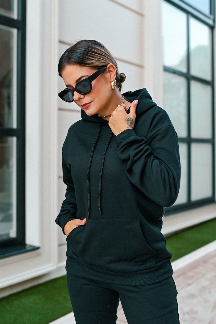 CASACO CANGURU MOLETOM - PRETO