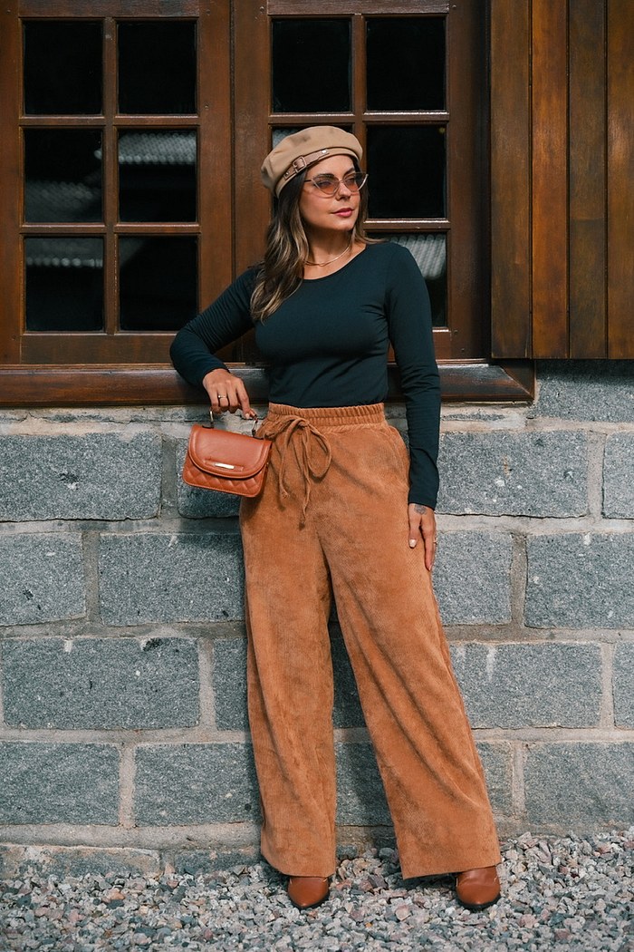 CALÇA WIDE LEG VELUDO - CARAMELO