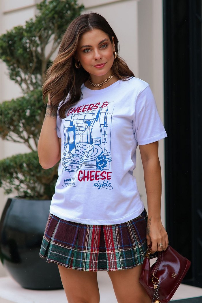 T-SHIRT CHEERS & CHEESE - BRANCO