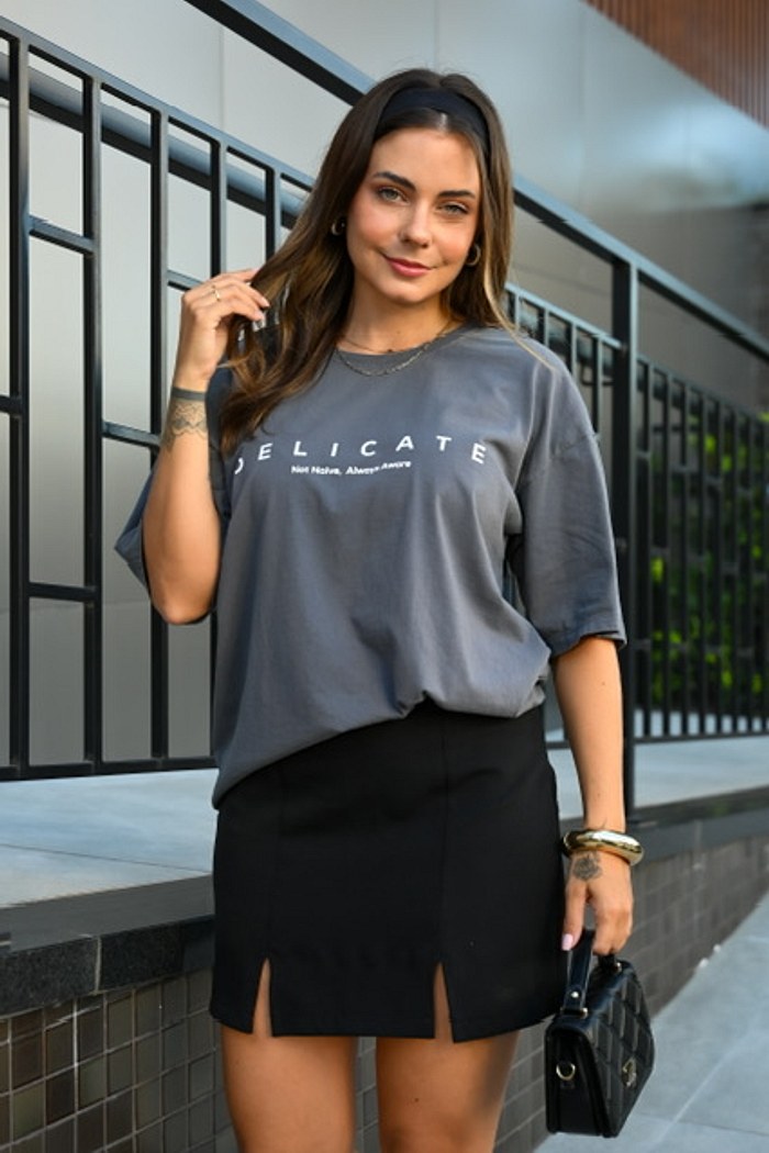 T-SHIRT ESTONADA OVERSIZED DELICATE - GRAY