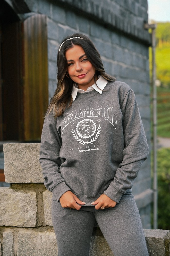 BLUSÃO MOLETOM GRATEFUL - CINZA