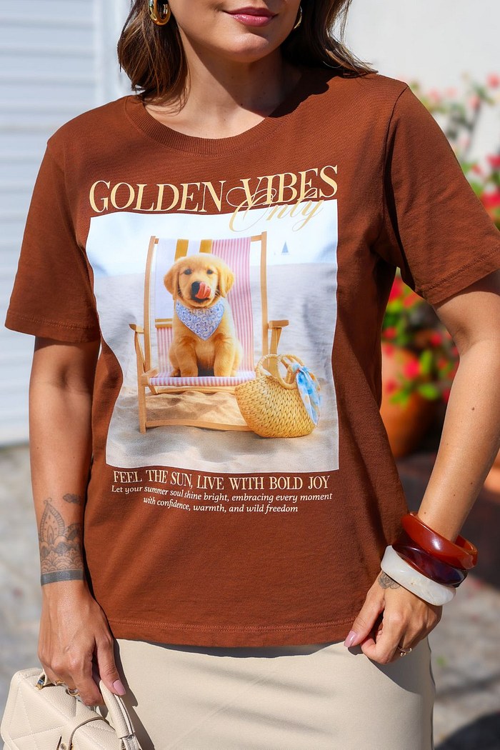 T-SHIRT ESTONADA GOLDEN VIBES - MARROM