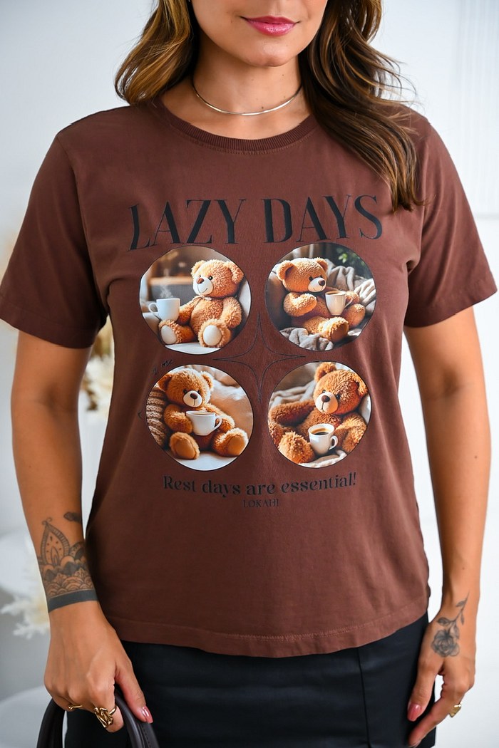 T-SHIRT ESTONADA LAZY DAYS - MARROM