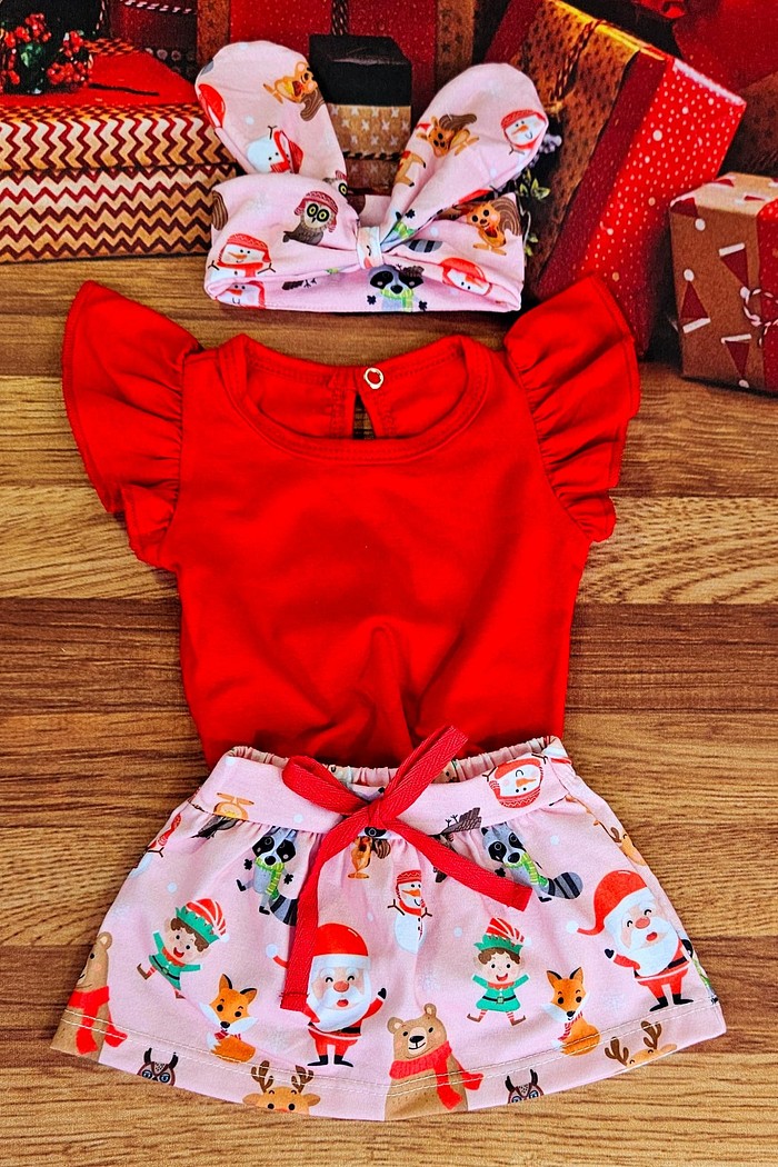 Body Frufru MC Vermelho + Saia + Laço