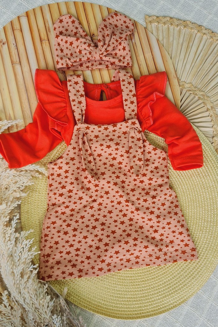 Body Frufru ML Coral + Salopete + Laço