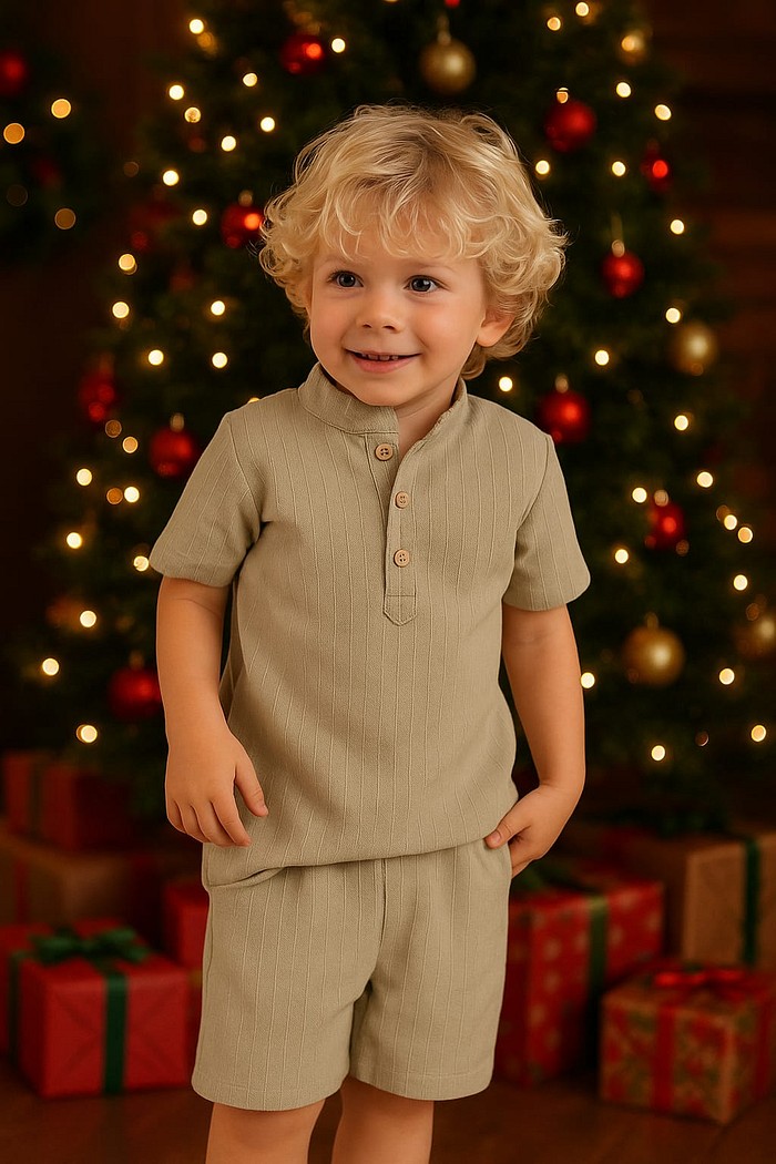 Camisa Gola Mandarim + Bermuda