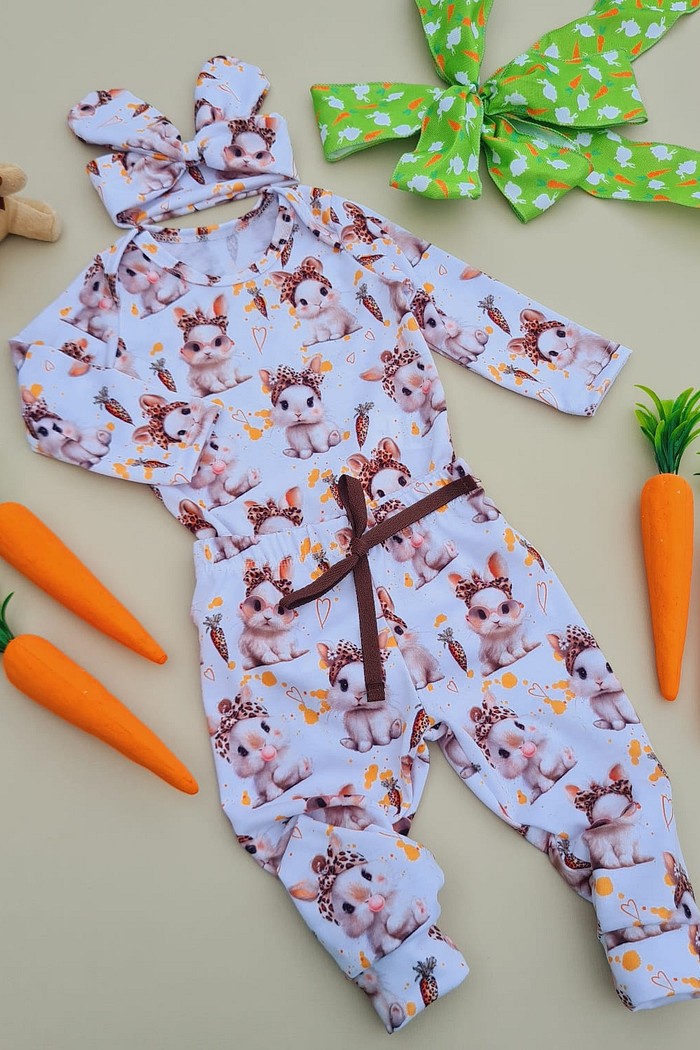 Body + Calça+ Laço de Cabelo