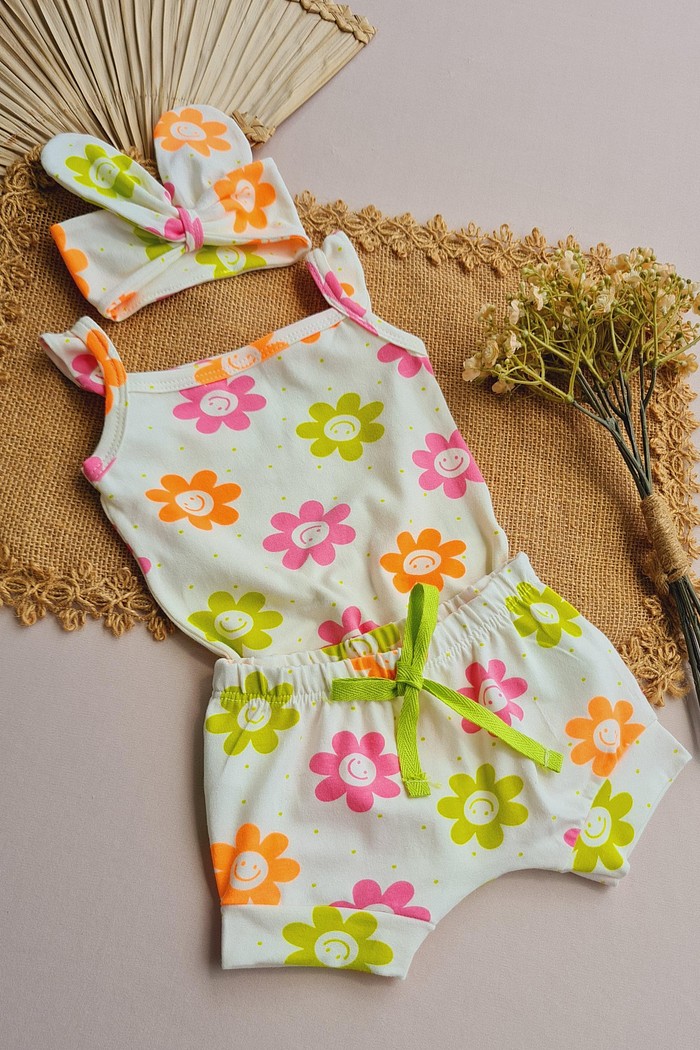 Body Alça Babado + Shorts + Laço