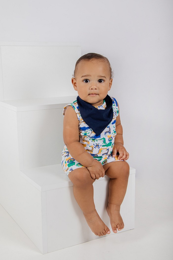 Romper Regata Com Bolso + Bandana Marinho