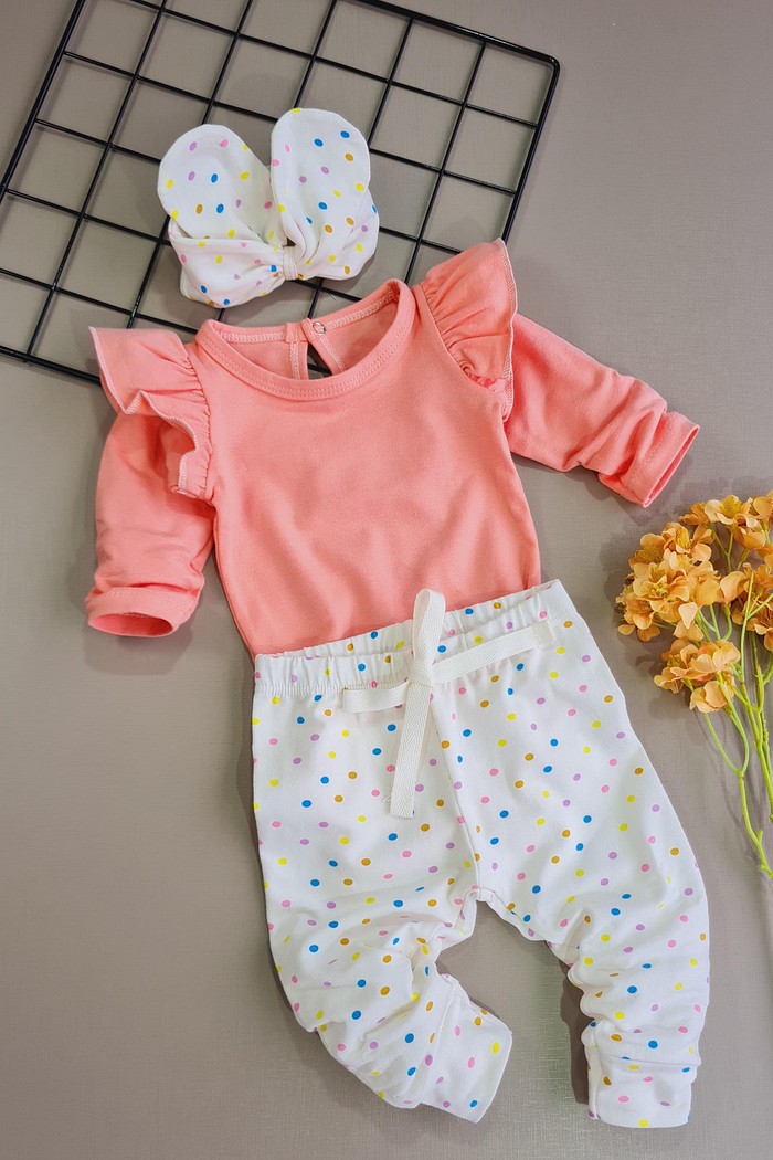 Body Frufru ML Rose + Calça + Laço