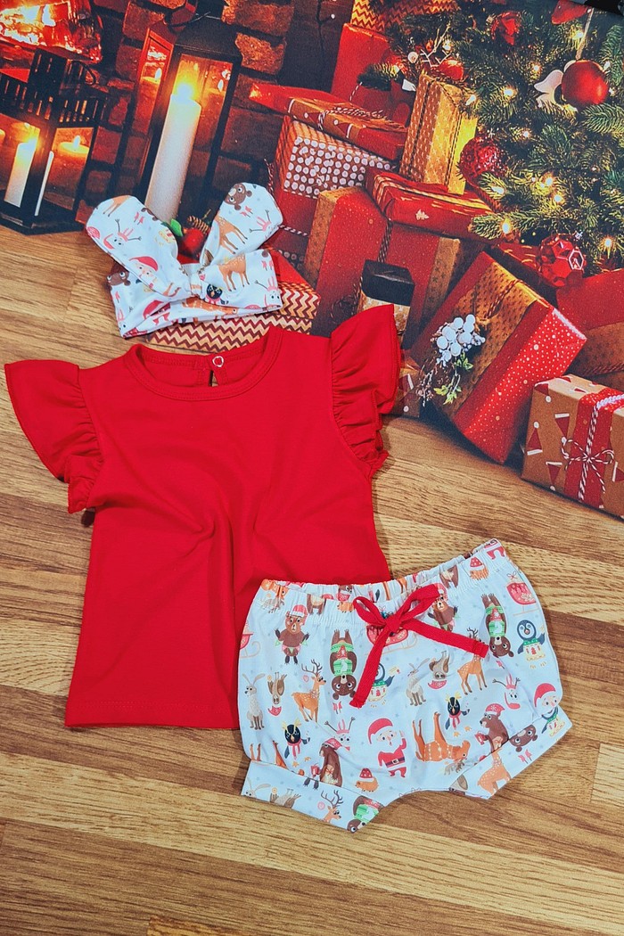 Camiseta Frufru MC Vermelha + Shorts + Laço