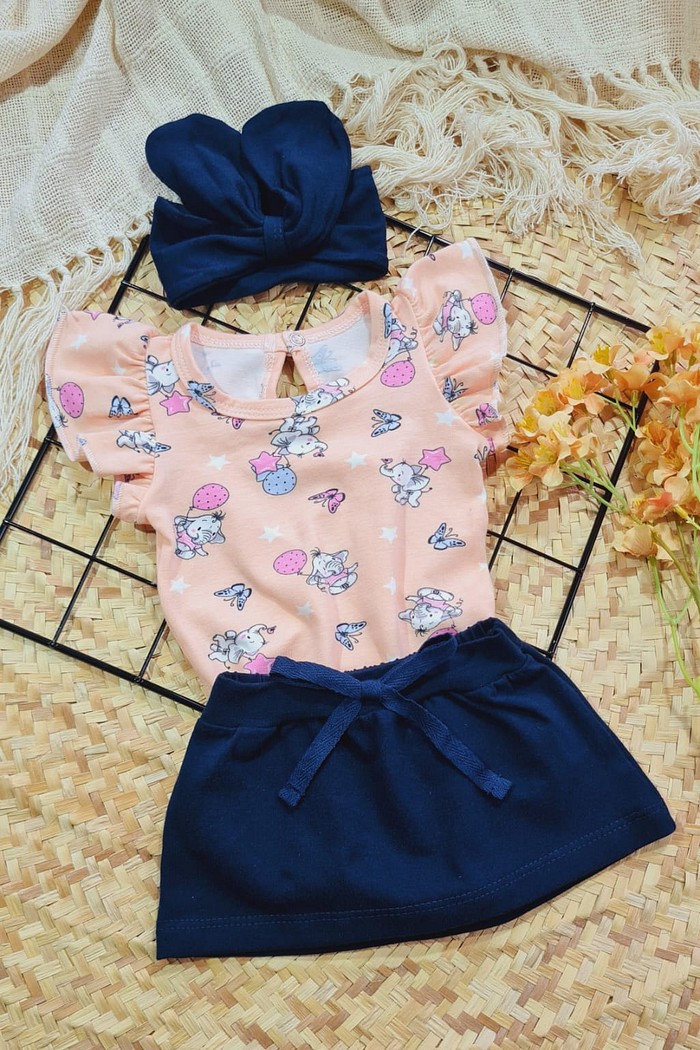 Saia Marinho + Laço Marinho + Body Frufru MC