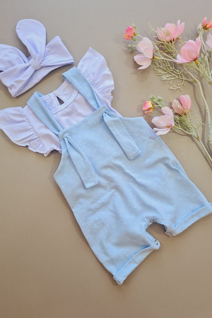 Body Frufru MC Branco + Laço Branco + Jardineira