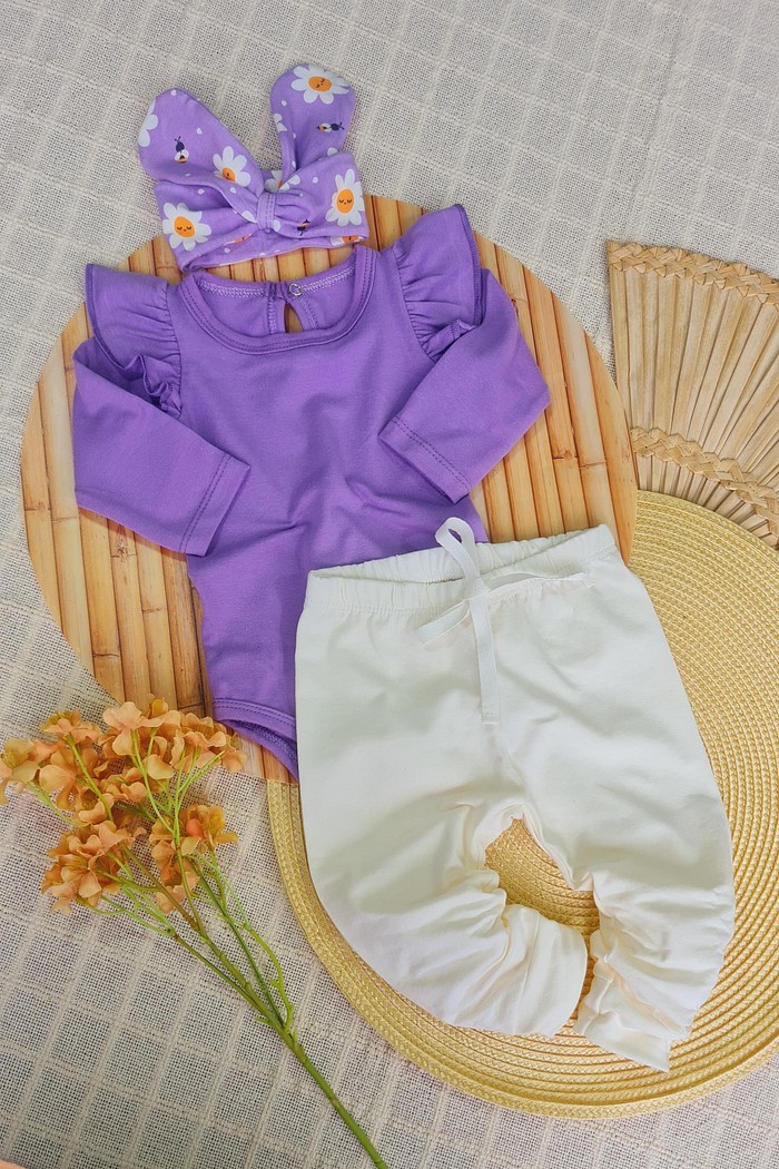 Body Frufru ML Lilás + Calça Off + Laço