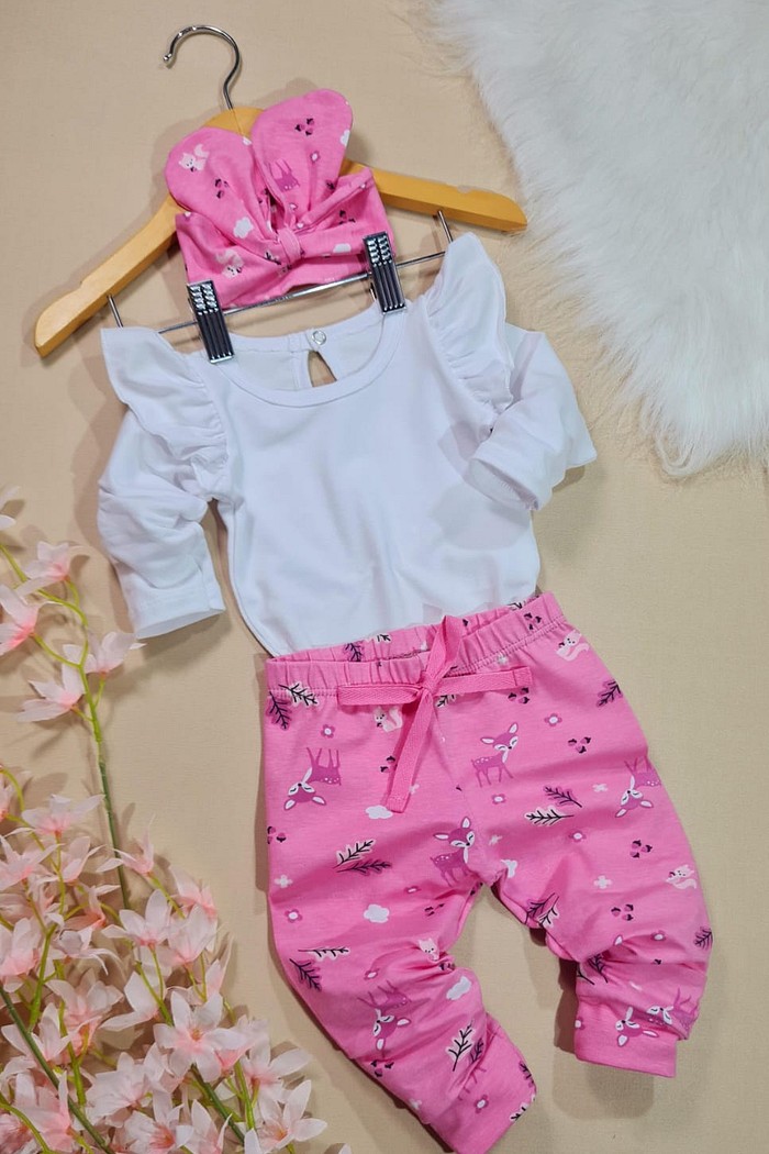 Body FruFru ML Branco+ Calça+Laço