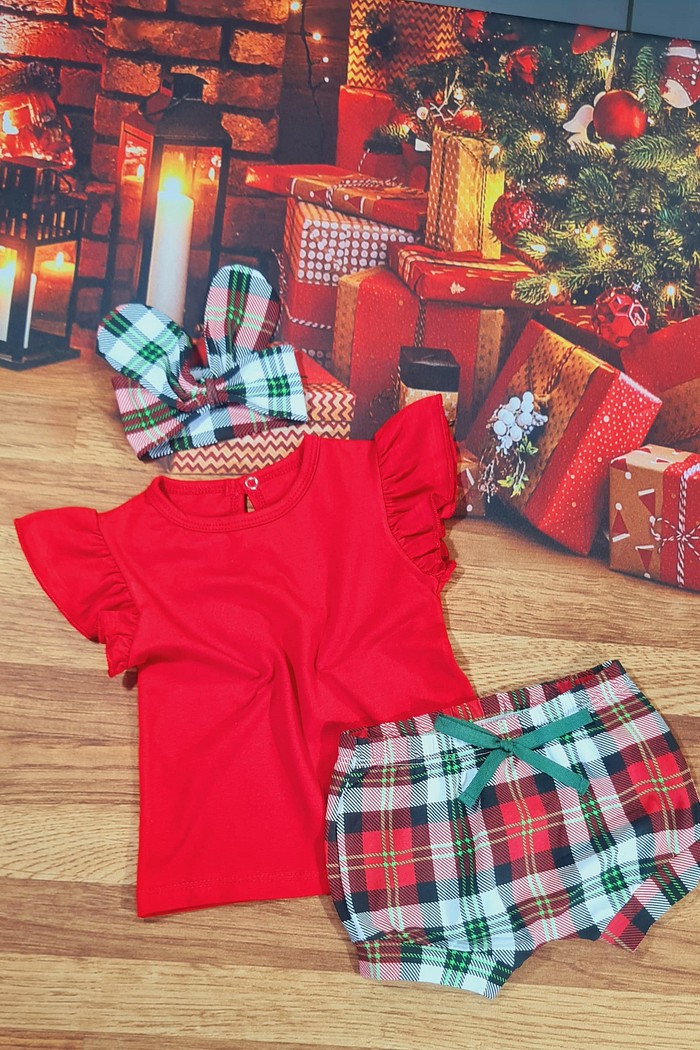 Camiseta Frufru MC Vermelha + Shorts + Laço