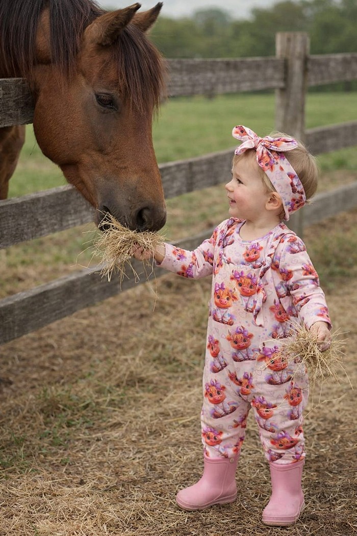 Jardineira + Blusa/ Body + Laço todo estampado