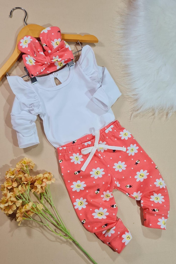 Body FruFru ML Branco+ Calça+Laço