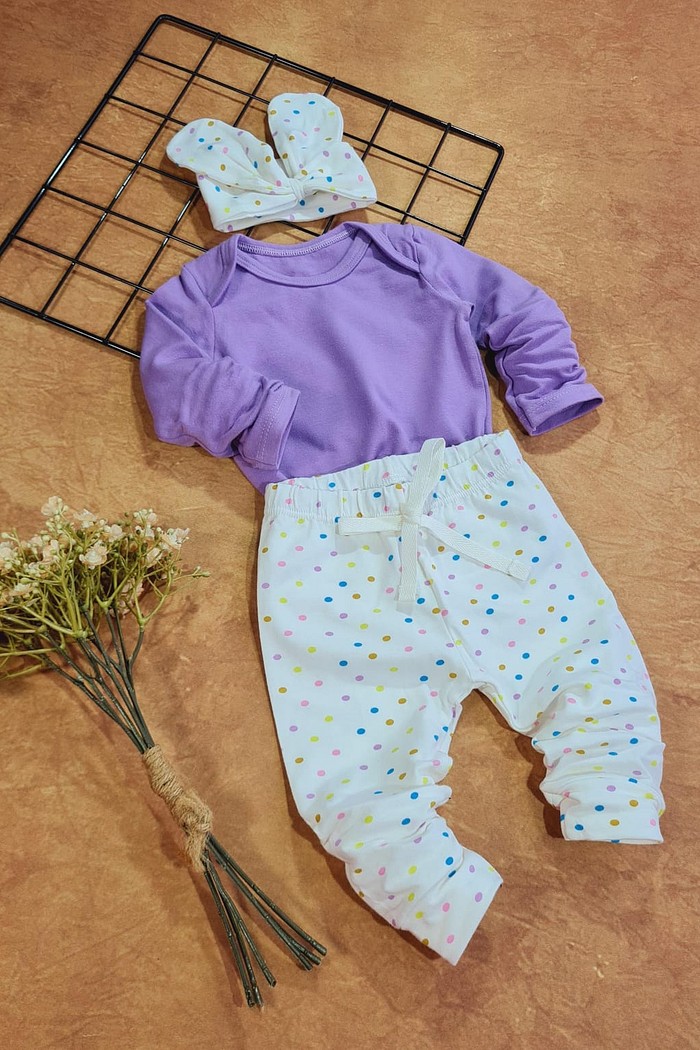 Body ML Lilás+ Calça estampada+ Laço Estampado